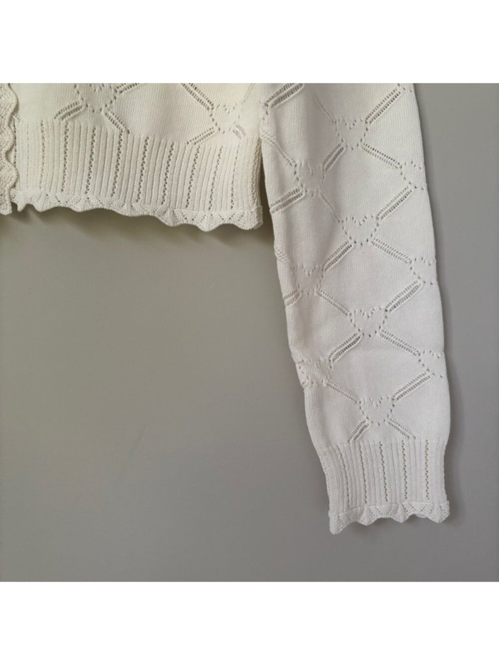 NWT LoveShackFancy Petra Knit Heart Argyle Cardigan Parchment Cream Ivory | S - Picture 8 of 14